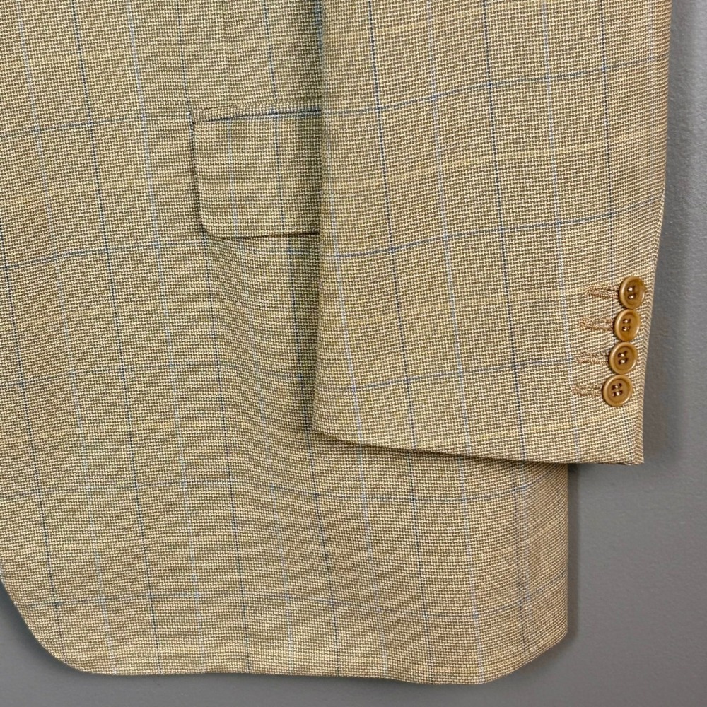 Canali Sport Coat Mens US 48R IT 58R Tan Windowpane Lightweight Wool Italy - Picture 2 of 15